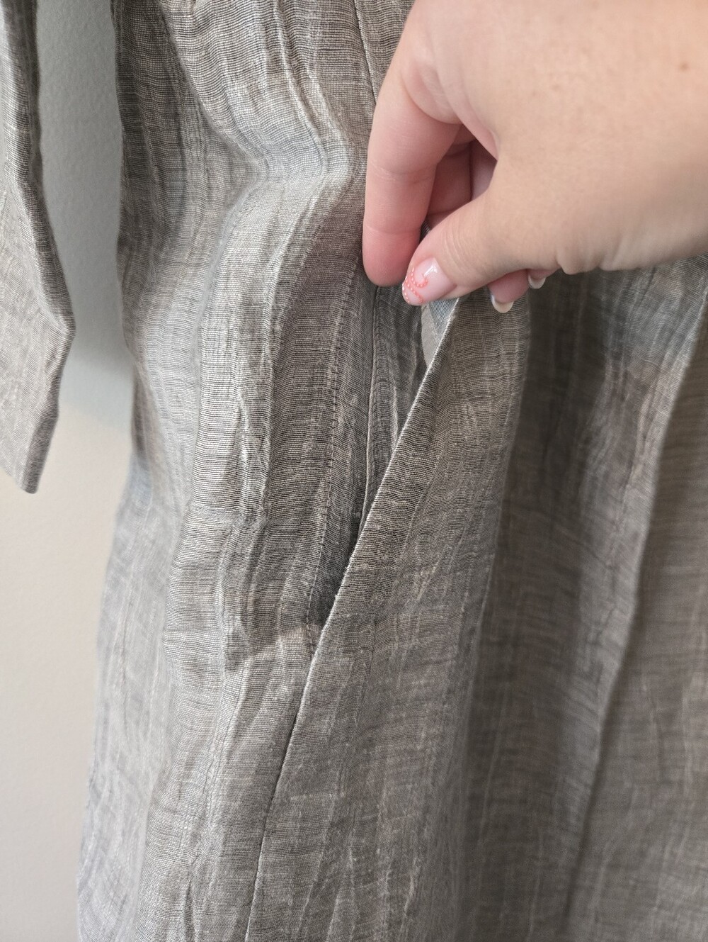 Eileen Fisher Italian Linen Silk [Small].Duster Jacket Silver Gray Crinkle - Picture 5 of 11